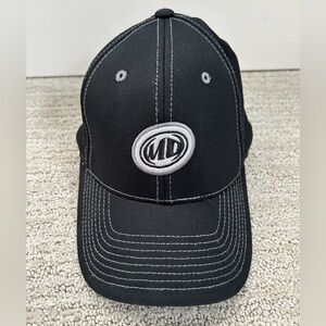 Mountain Dew Fitted Black Baseball Cap with Black and Gray Logo Patches EUC